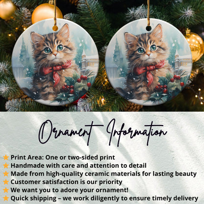 Adorable Cat with Red Scarf on Ornament product type