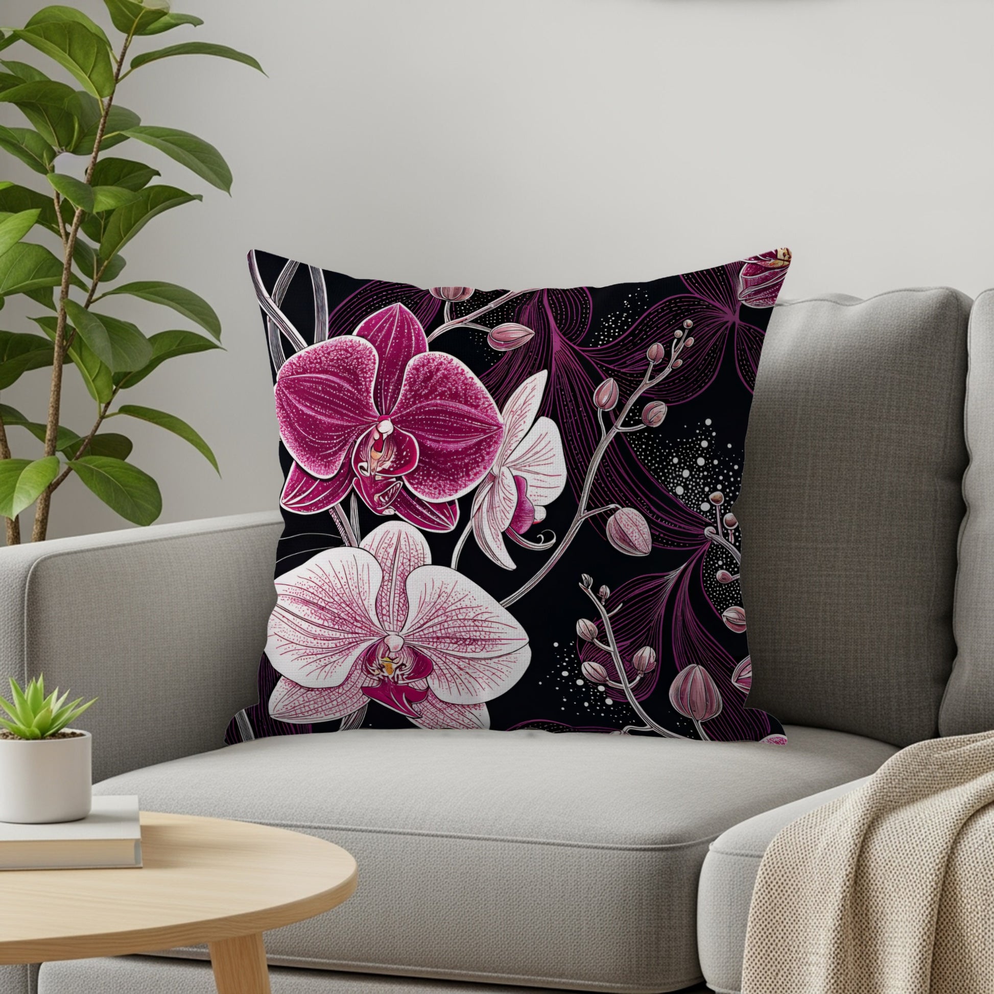 Elegant Orchid Design Throw Pillow for Home Decor