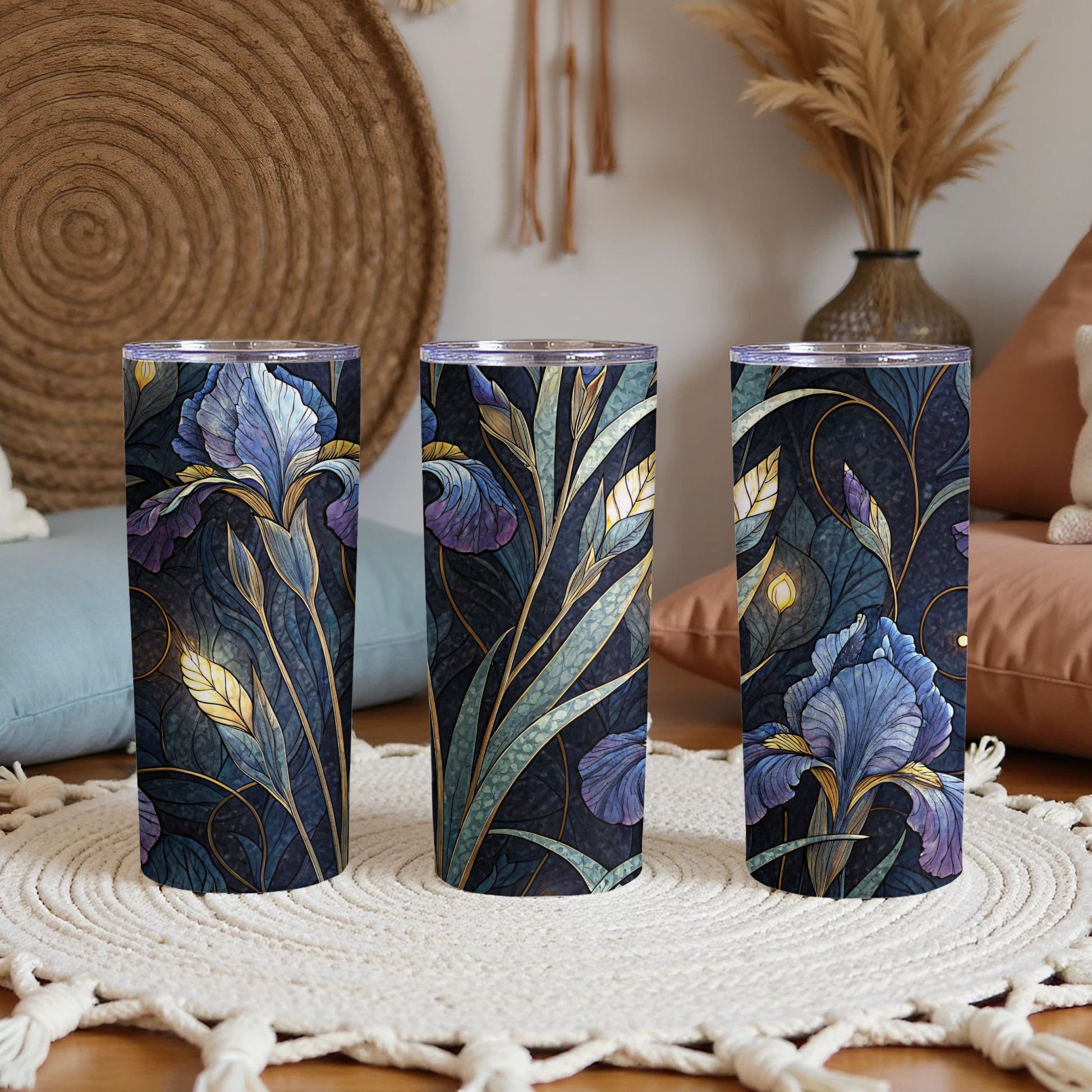 Ornate Iris Art Deco Style Floral Design for Everyone 20 oz Skinny Tumbler - Walk Greener
