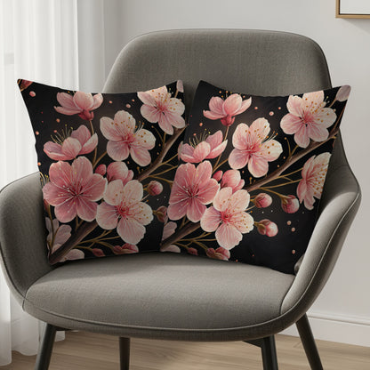 Dark Cherry Blossom Floral Branch Decorative Floral Throw Pillows - Walk Greener