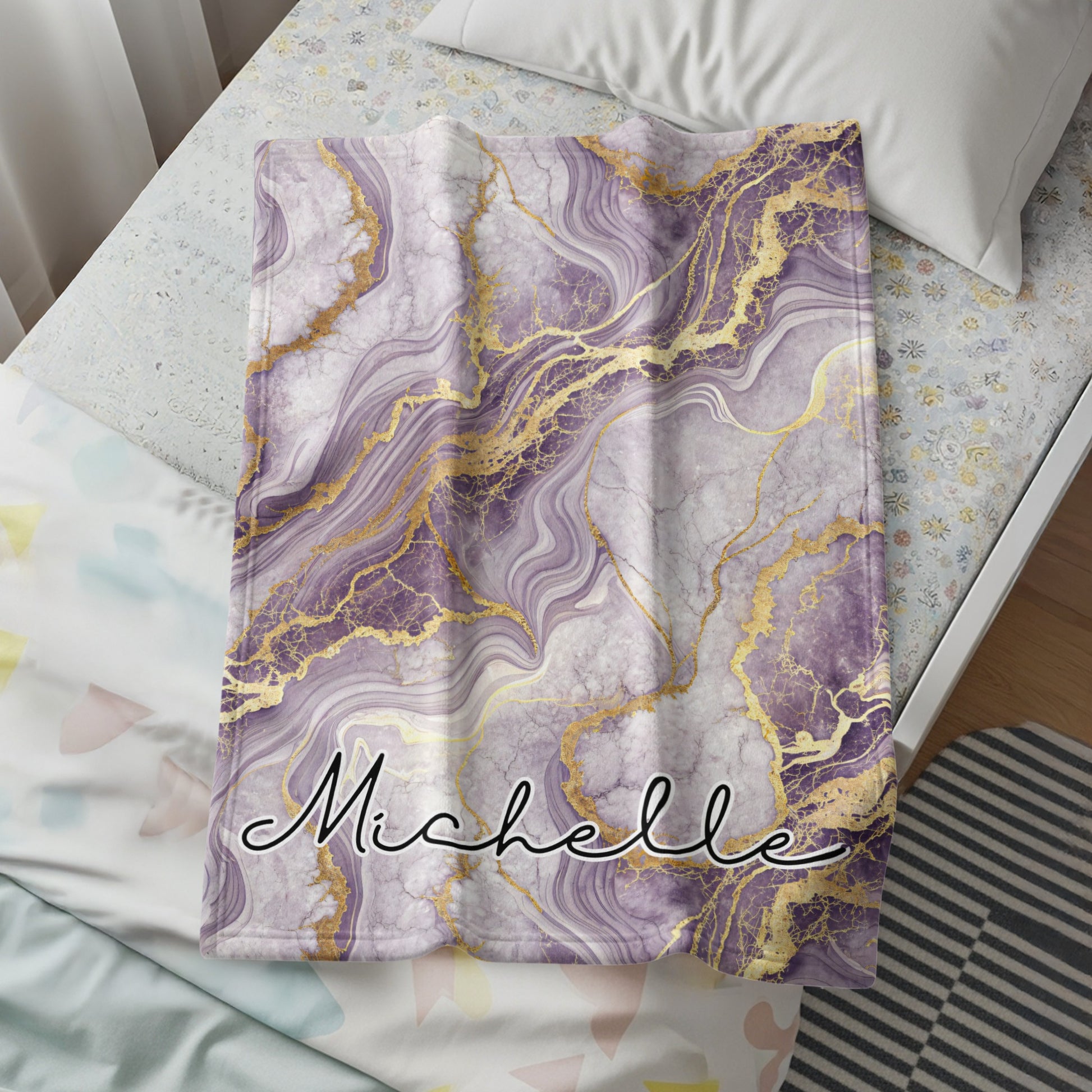 Purple Marble Design Personalized Michelle Blanket