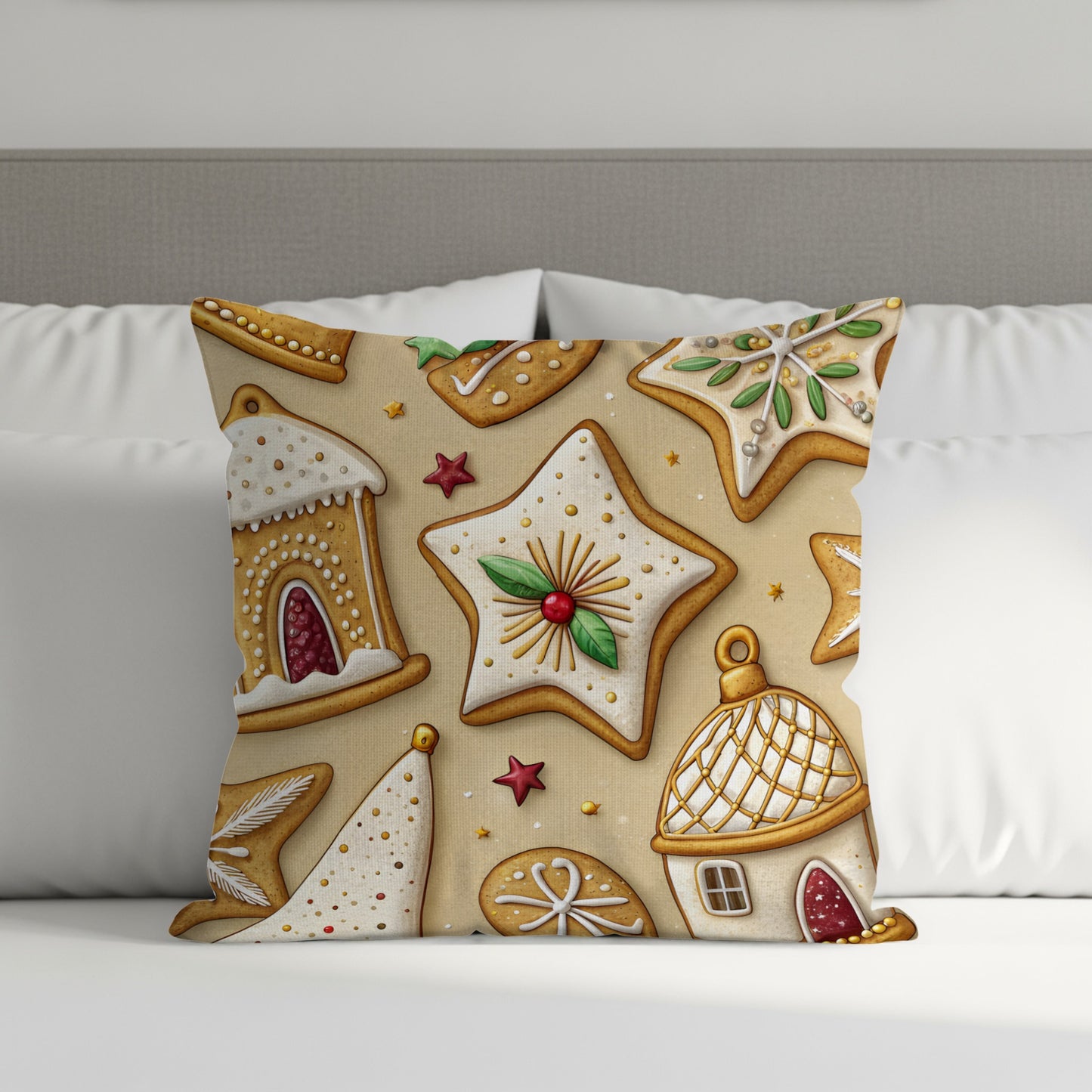 Festive Holiday Gingerbread Pattern Throw Pillow