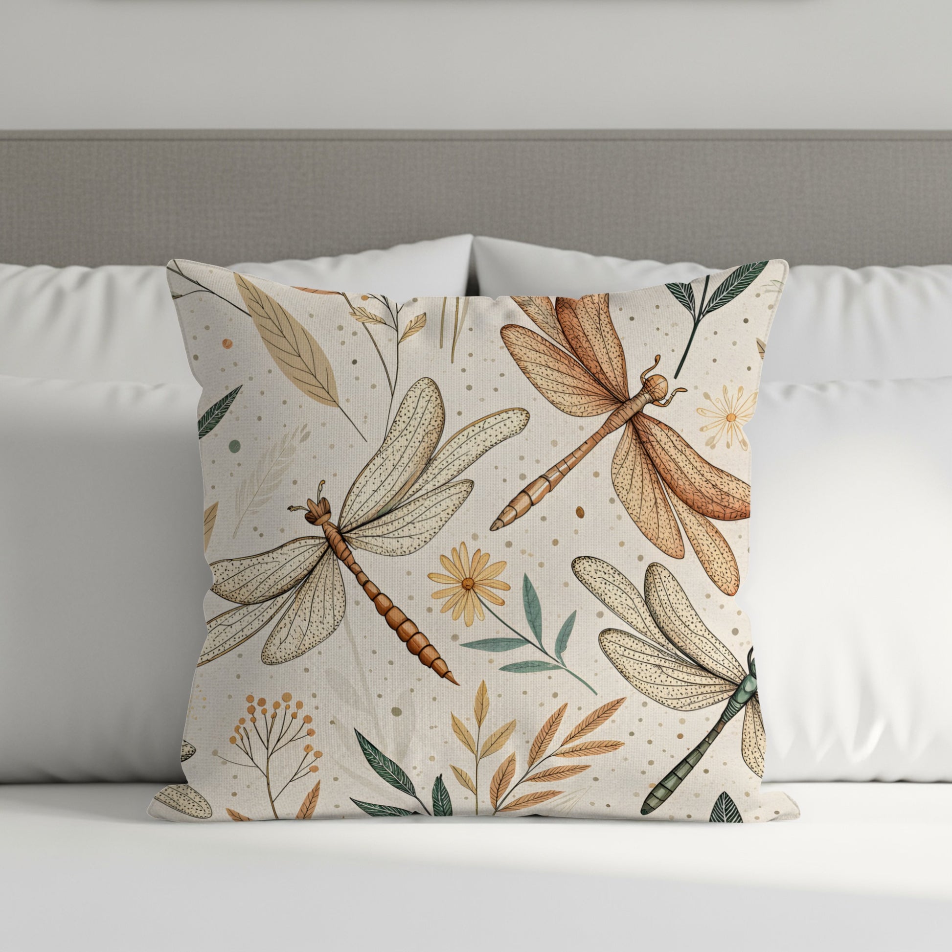 Elegant Dragonfly and Floral Pattern Throw Pillow