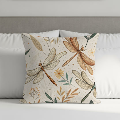 Elegant Dragonfly and Floral Pattern Throw Pillow