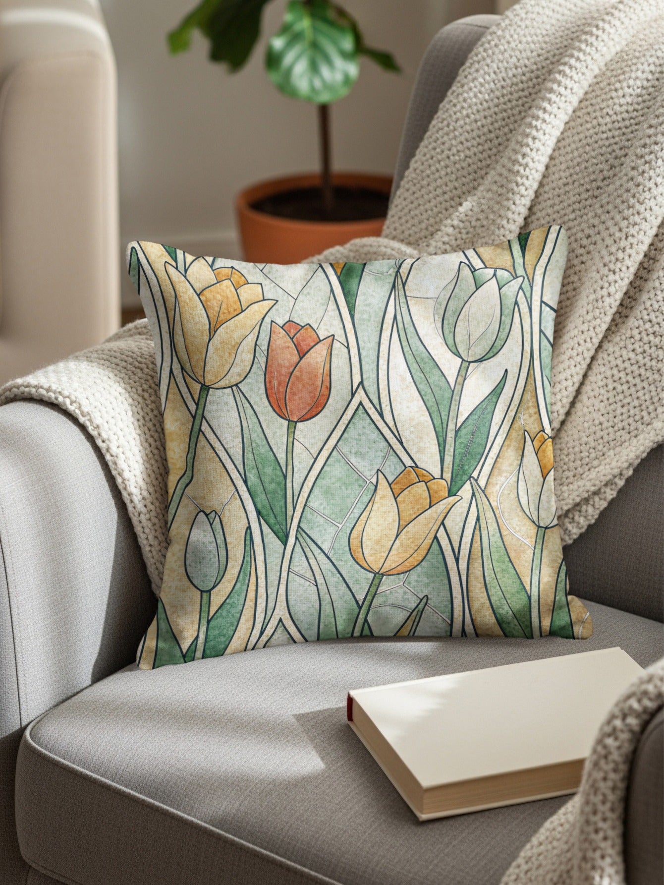 Floral Stained Glass Art Style Pattern Decorative Throw Pillows - Walk Greener