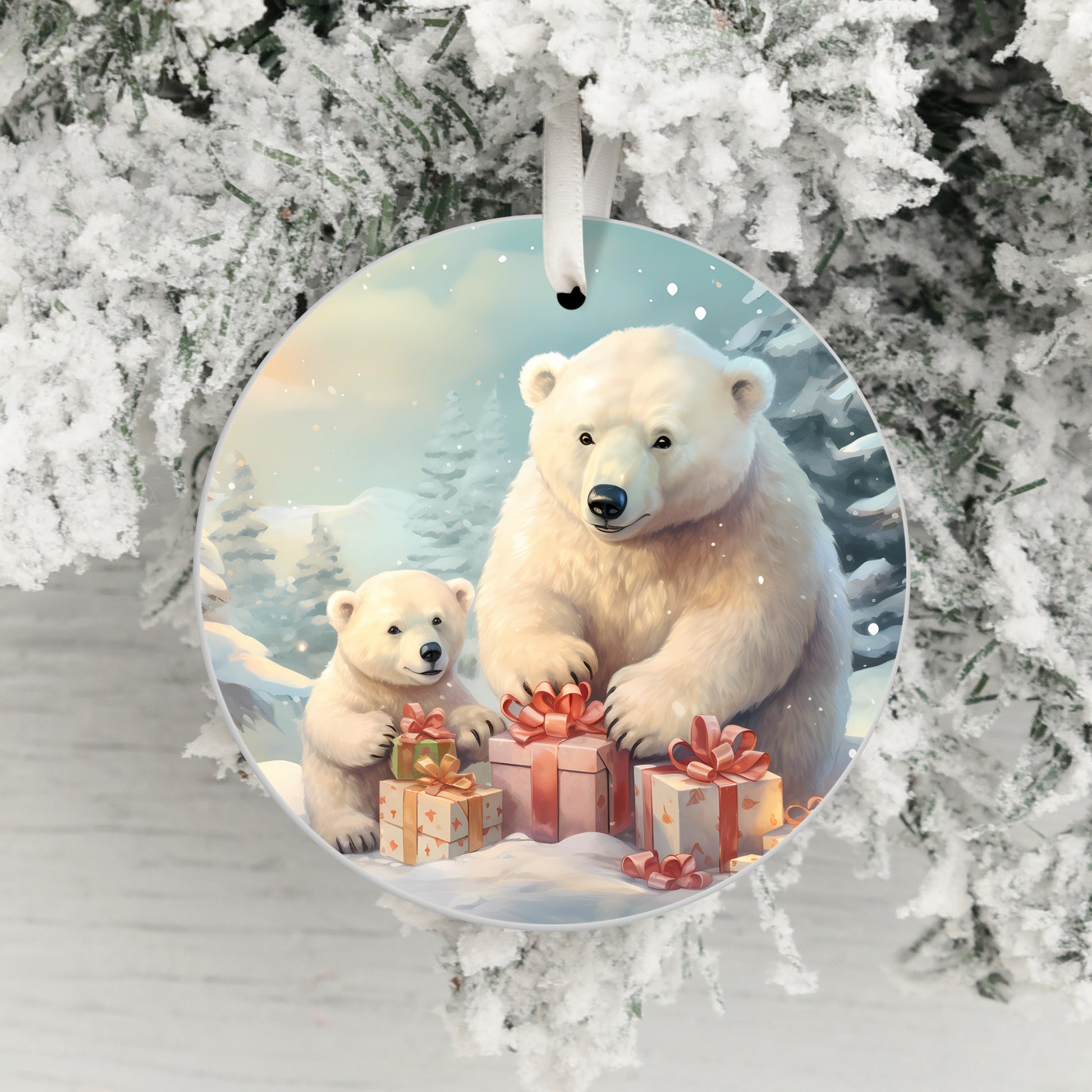 Polar Bears with Gifts on Snowy Background product