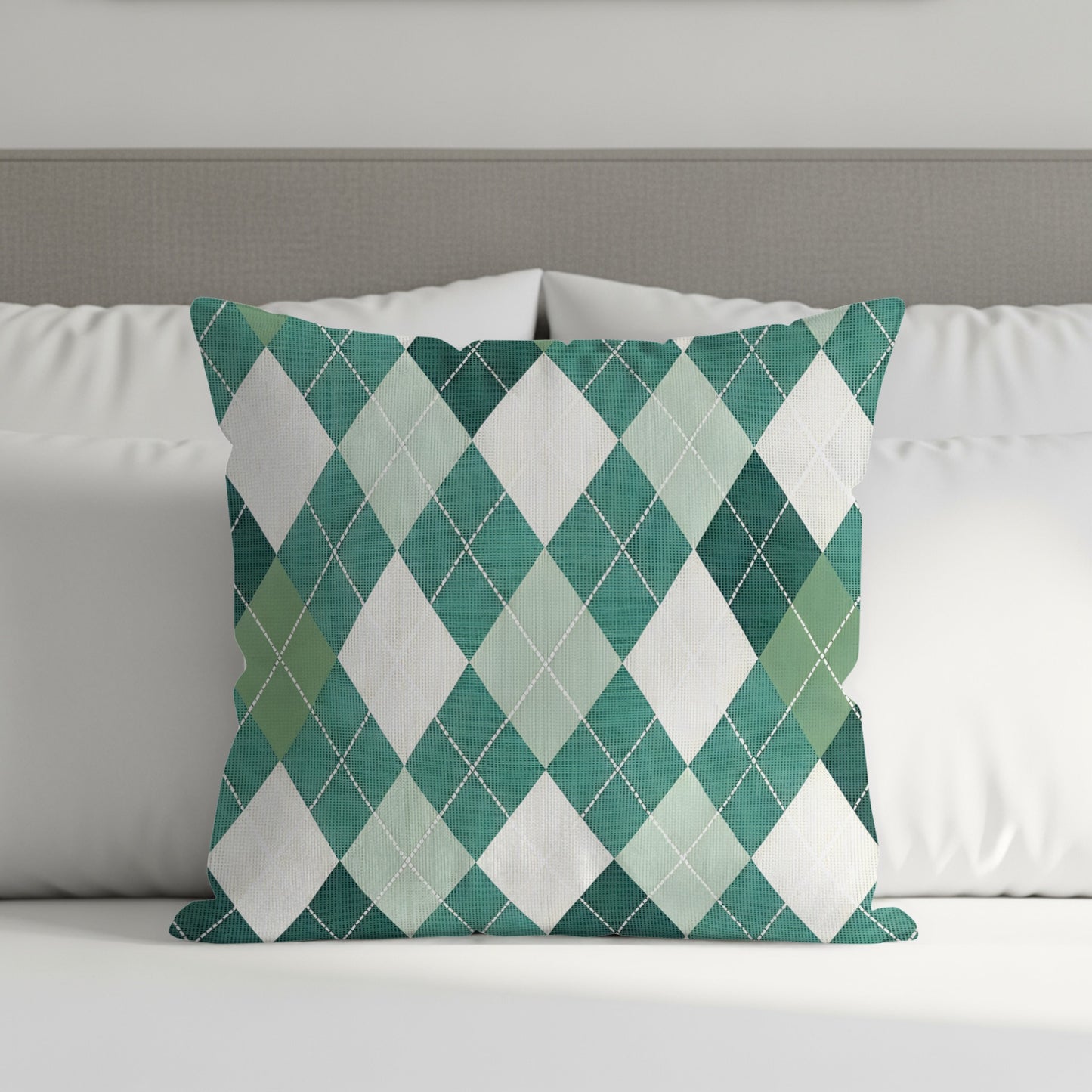Classic Diamond Patterned Green and White Argyle Throw Pillows - Walk Greener