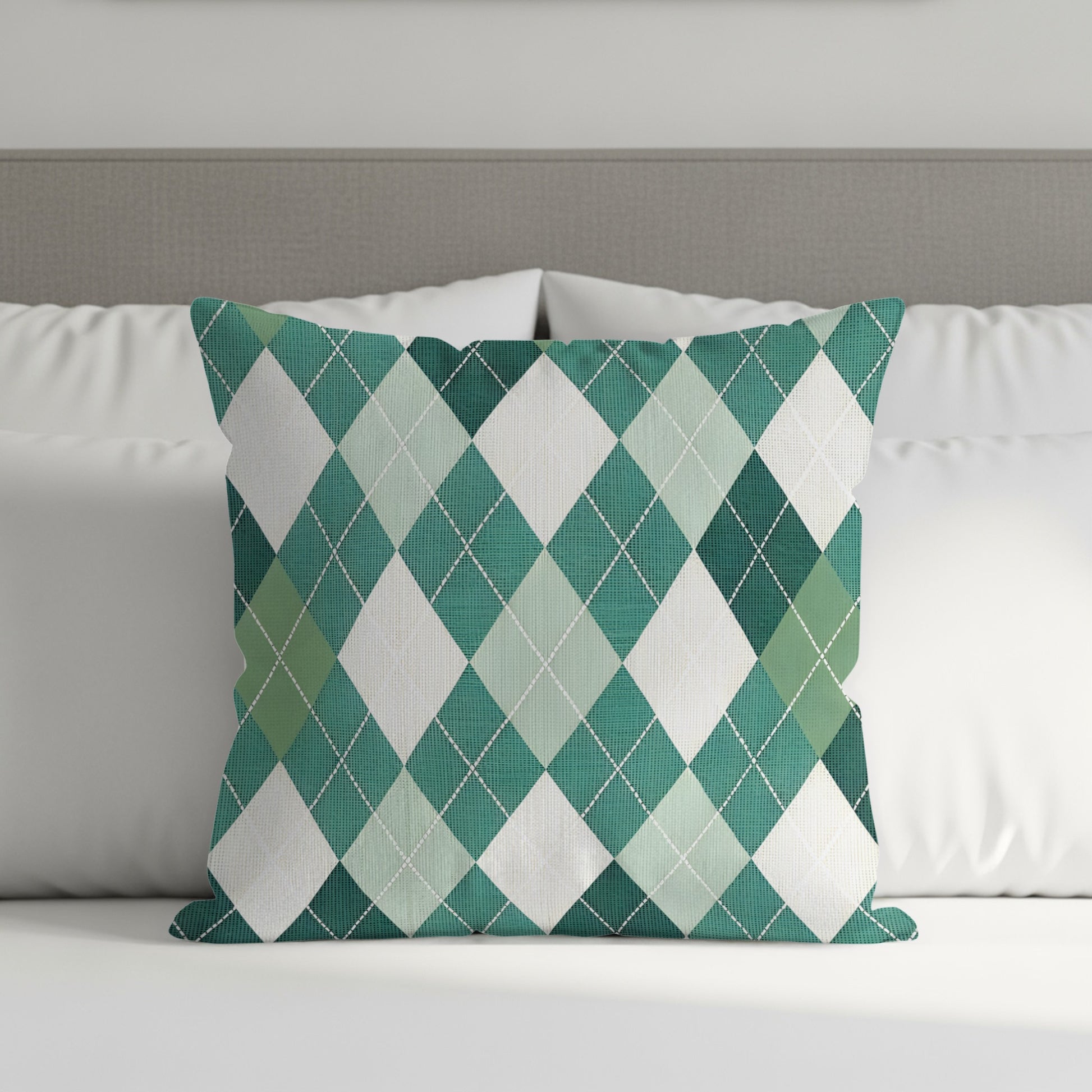 Classic Diamond Patterned Green and White Argyle Throw Pillows - Walk Greener