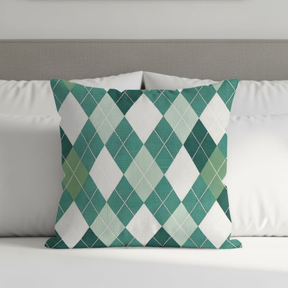 Classic Diamond Patterned Green and White Argyle Throw Pillows - Walk Greener