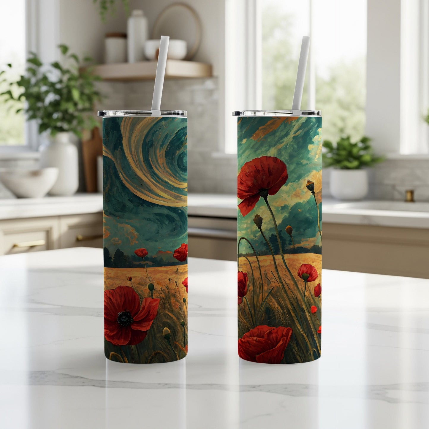 Stunning Van Gogh Inspired Poppy Fields Tumbler Design