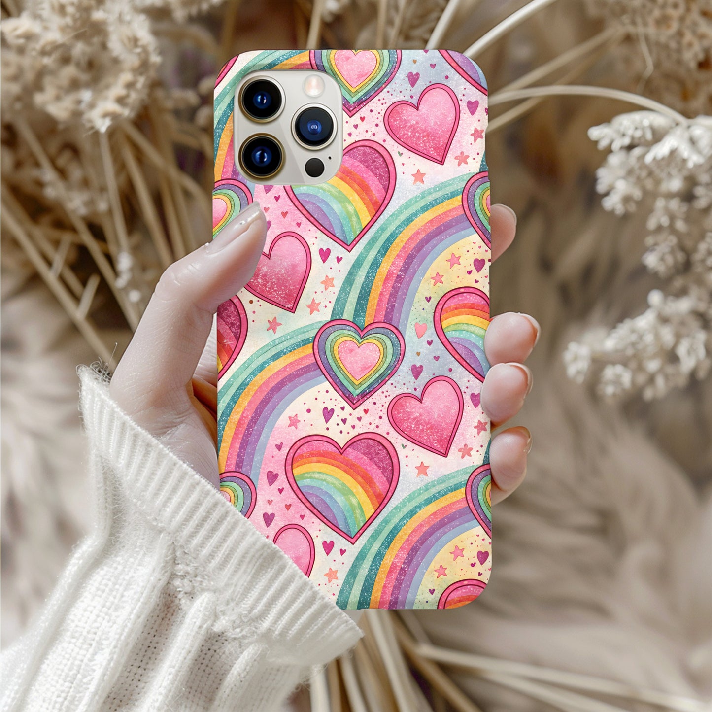 Rainbow Hearts Pattern Design with Custom Name Custom Phone Case - Walk Greener