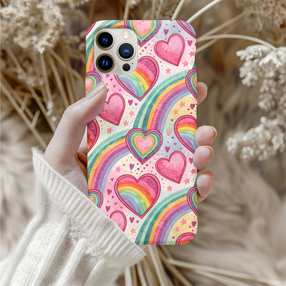 Rainbow Hearts Pattern Design with Custom Name Custom Phone Case - Walk Greener