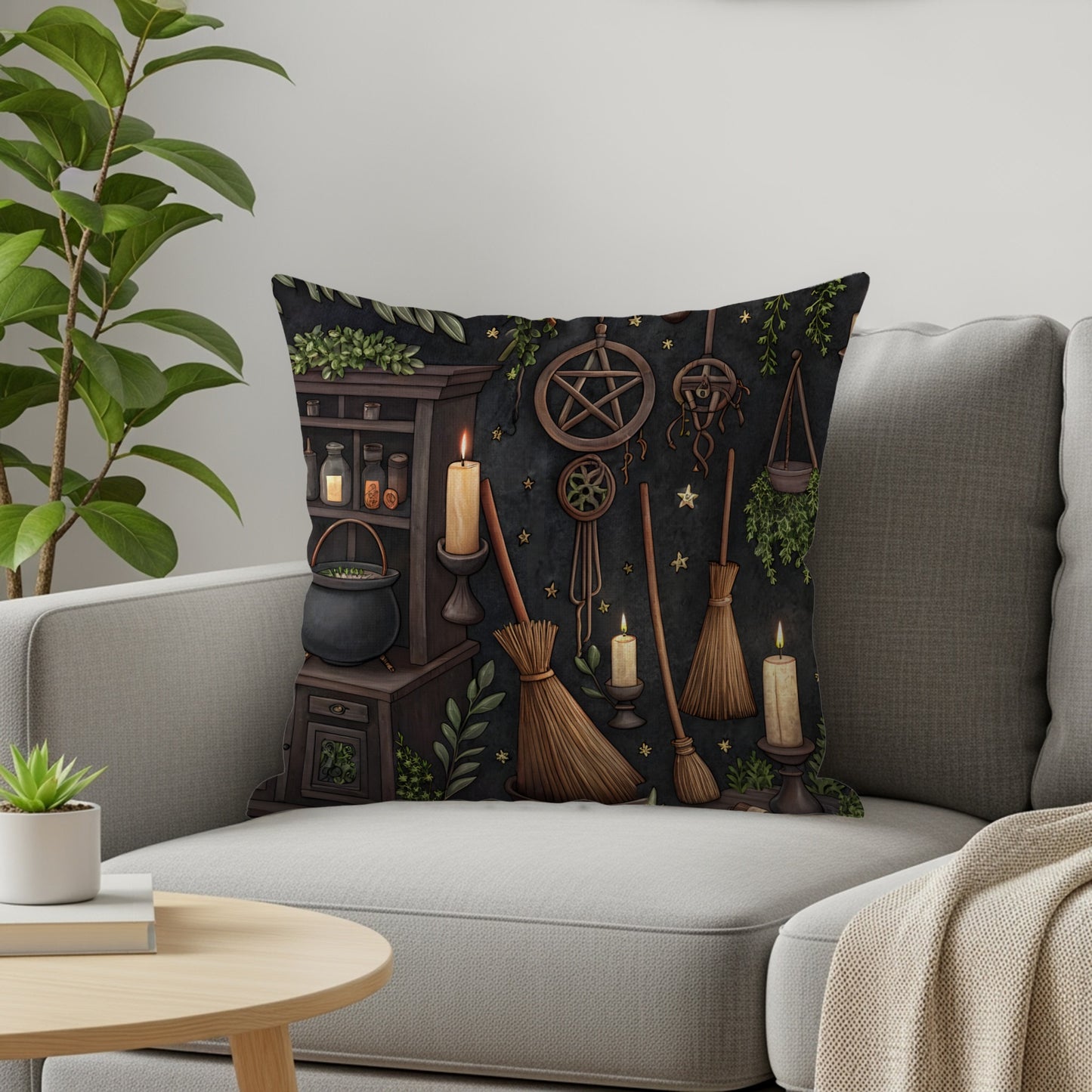 Mystical Witches Decor Throw Pillow for Home Spaces