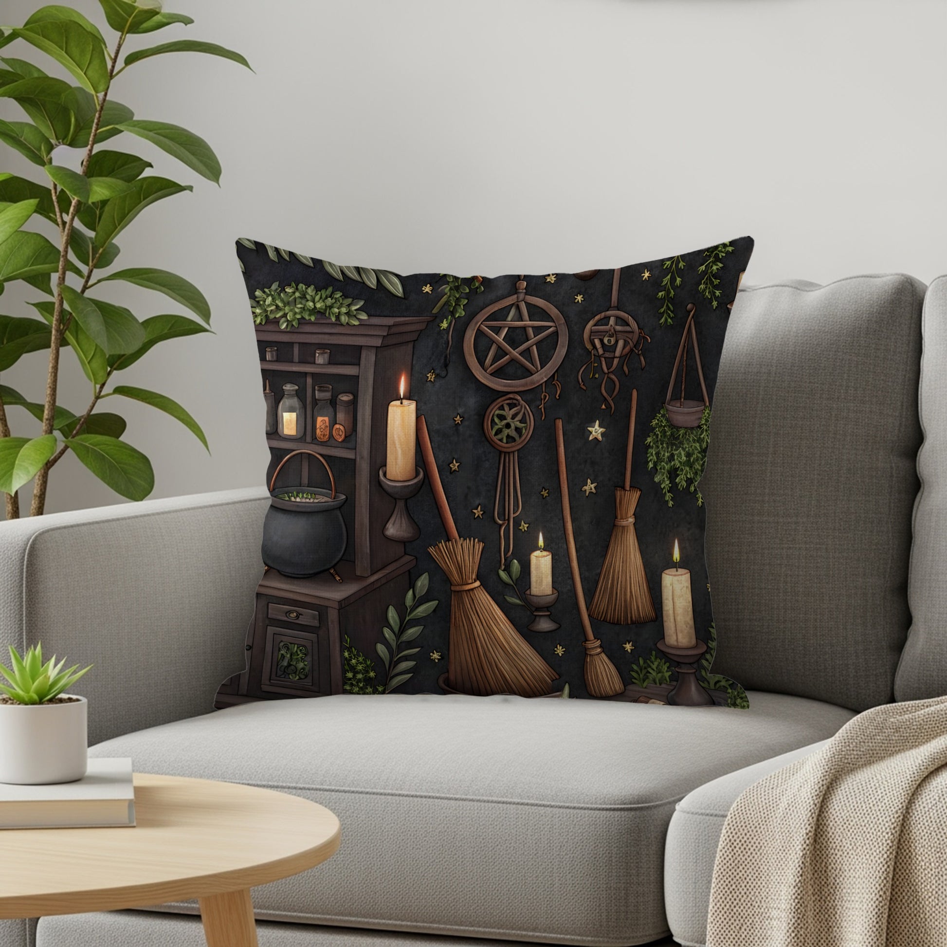 Mystical Witches Decor Throw Pillow for Home Spaces