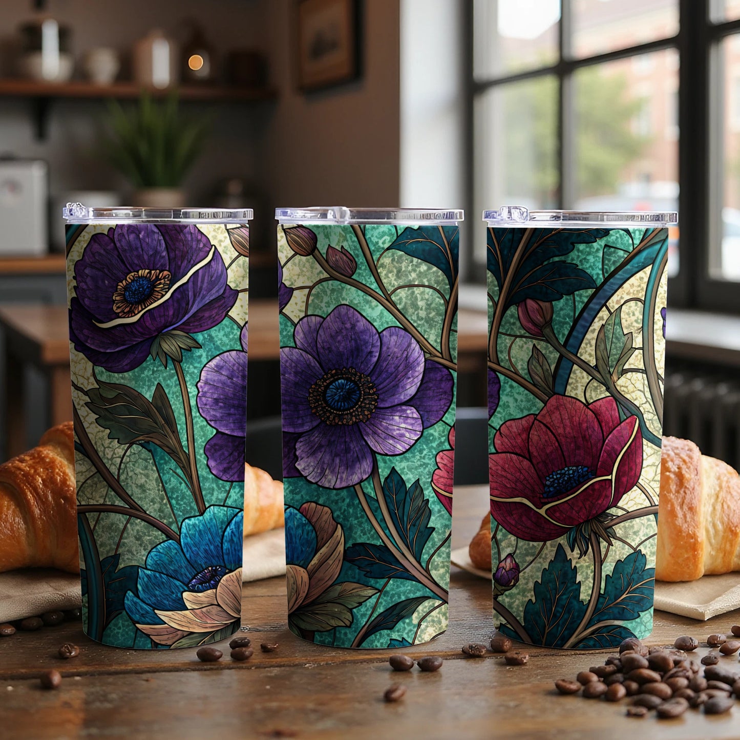 Floral Pattern Design Unique Colorful Art Print 20 oz Skinny Tumbler - Walk Greener