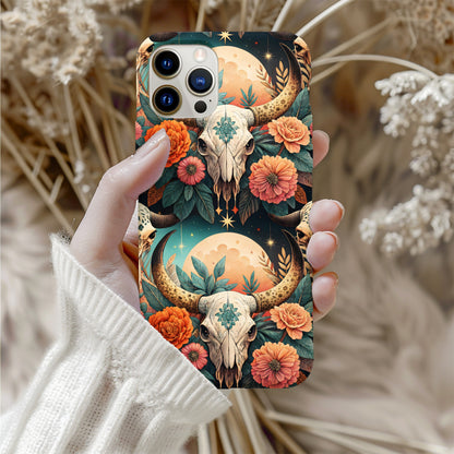 Boho Skull Floral Design with Sun and Moon Phone Case