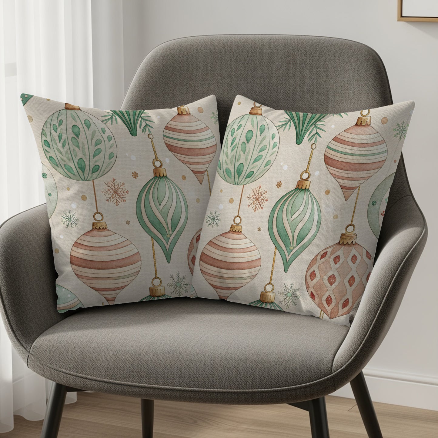 Festive Ornament Design Throw Pillow Set