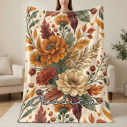 Personalized Autumn Floral Jessica Blanket