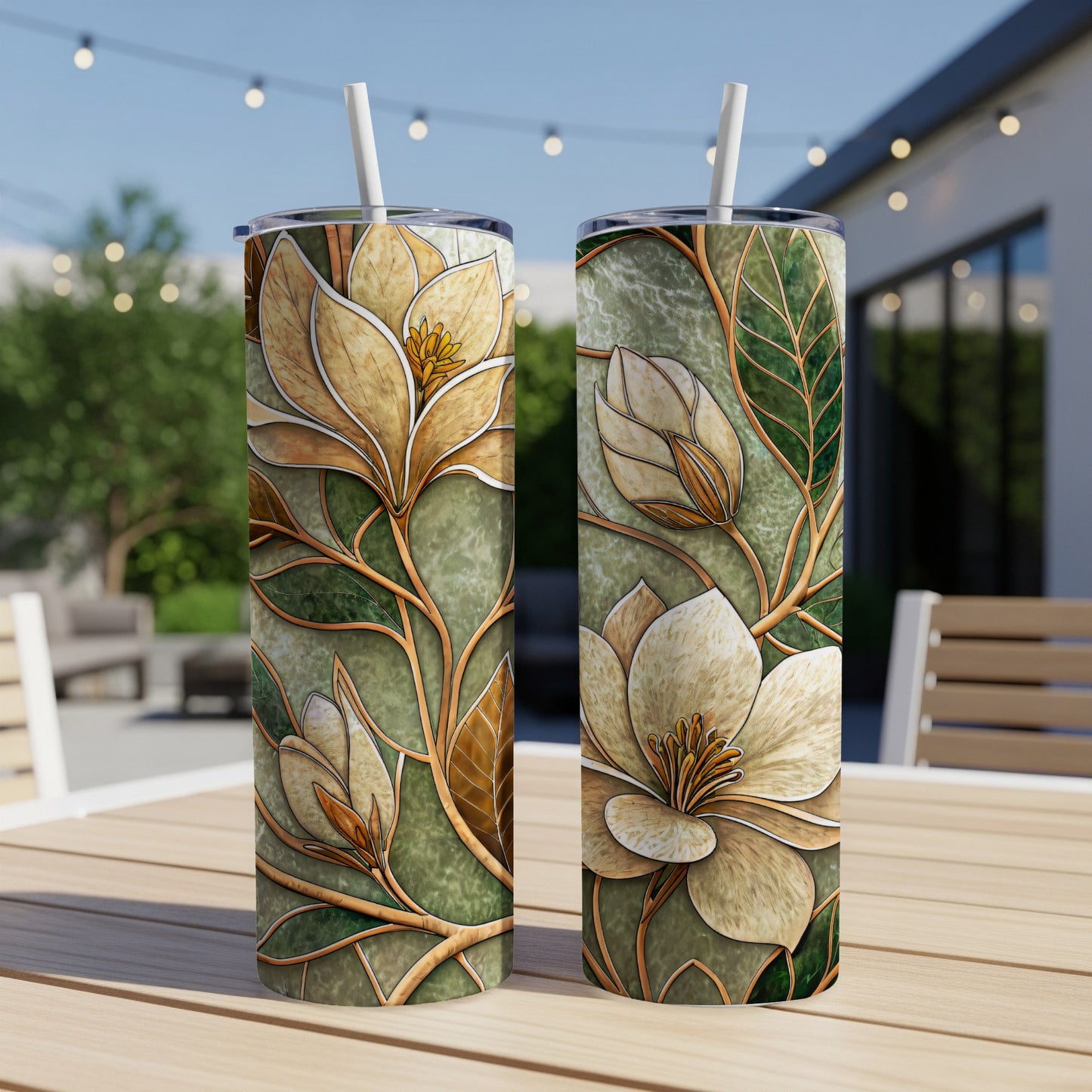 Magnolia Floral Art Background Design Pattern 20 oz Skinny Tumbler - Walk Greener
