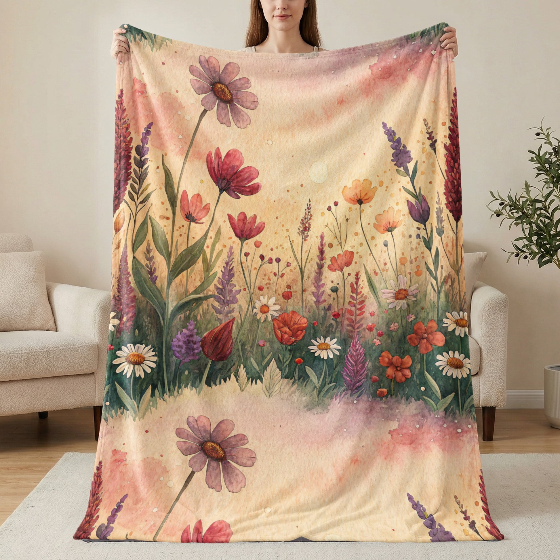 Watercolor Delightful Garden Floral Pattern Velveteen Plush Blankets - Walk Greener