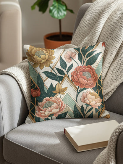 Geometric Floral Art Nouveau Style Patterned Throw Pillows - Walk Greener
