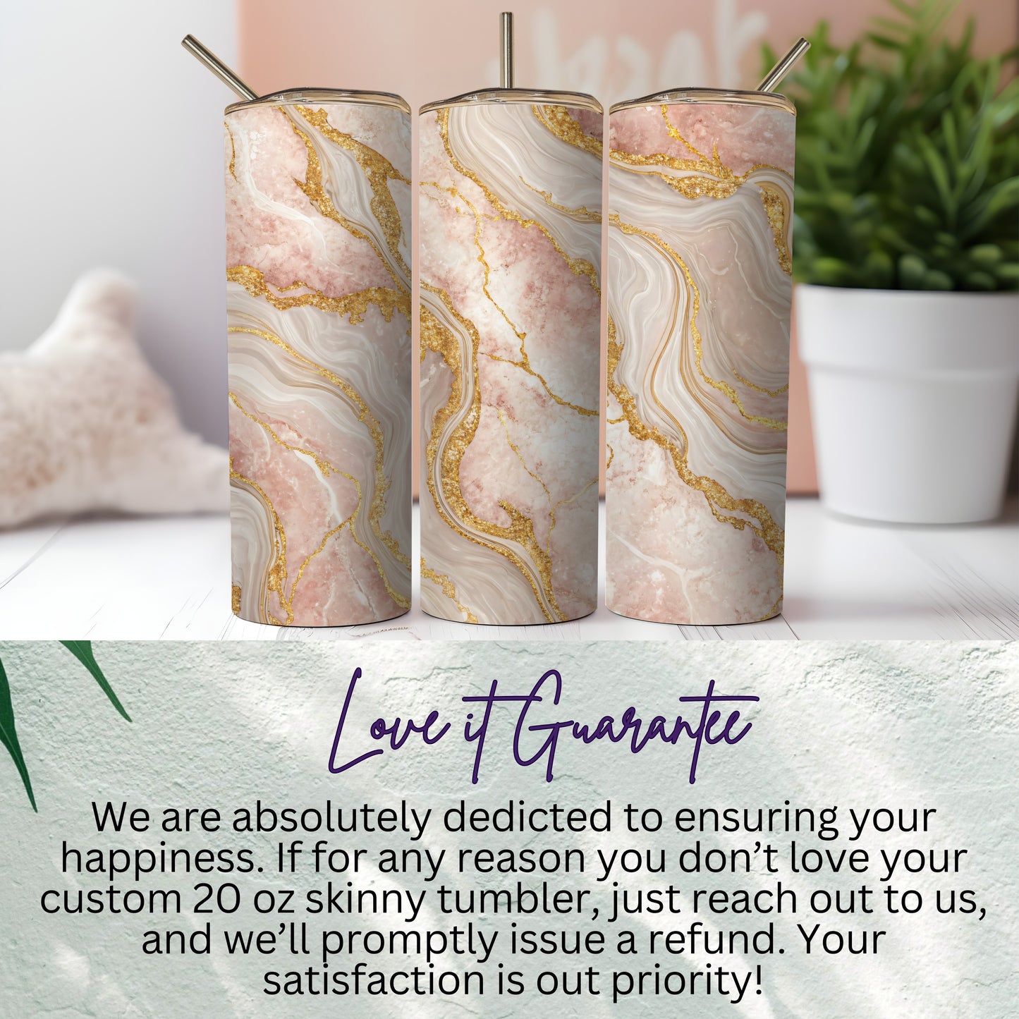 Custom 20 oz Skinny Tumbler with Unique Marble Design