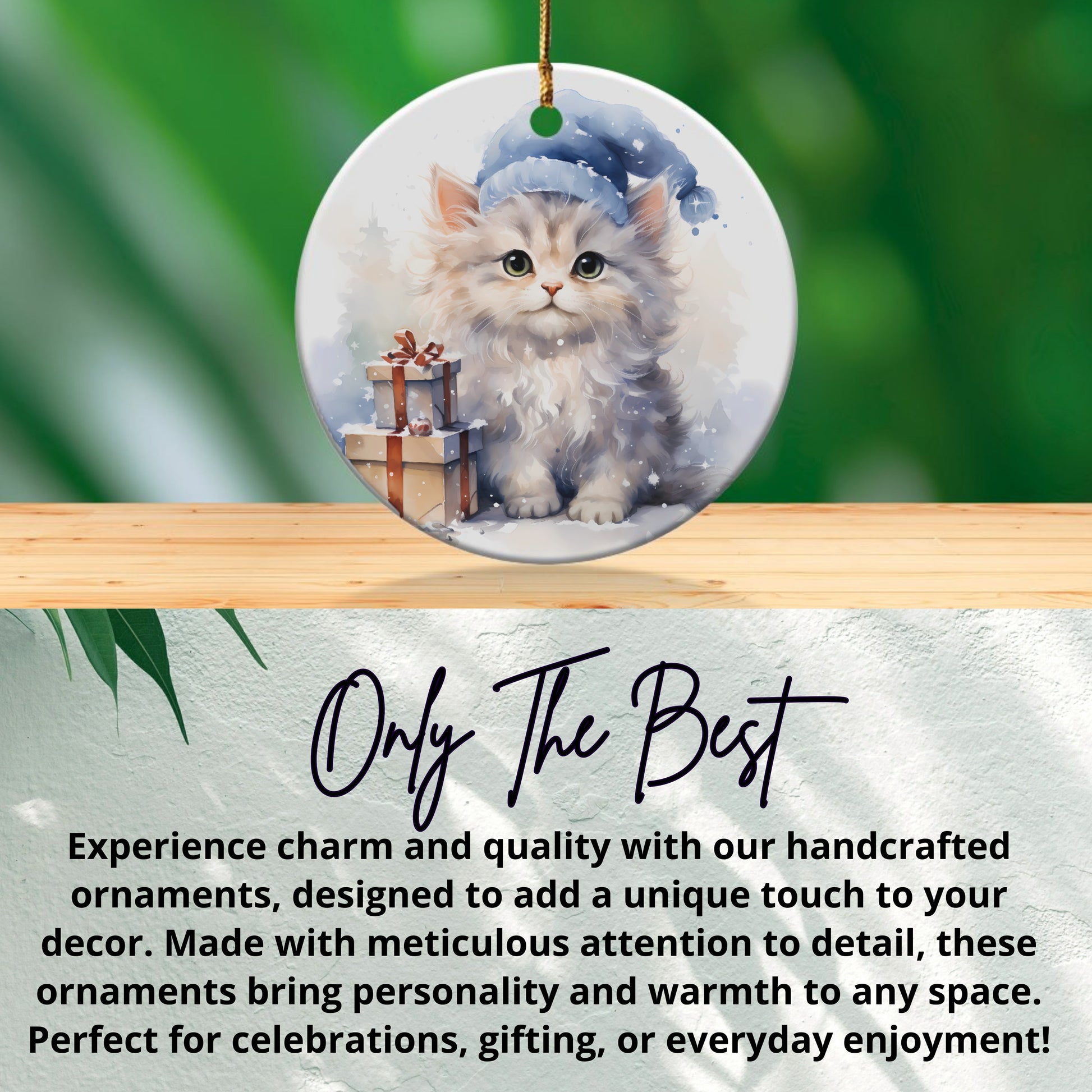 Adorable Kitten with Gifts on Circular Ornament product type