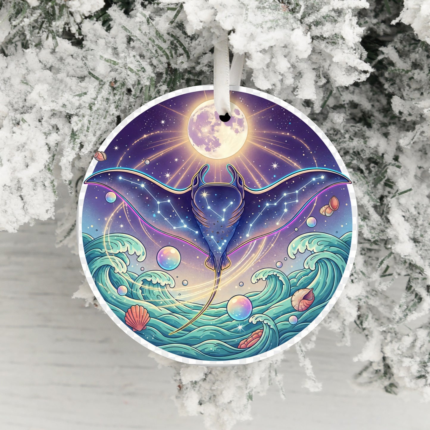 Majestic Manta Ray Under Moon Sea Waves Decor product type