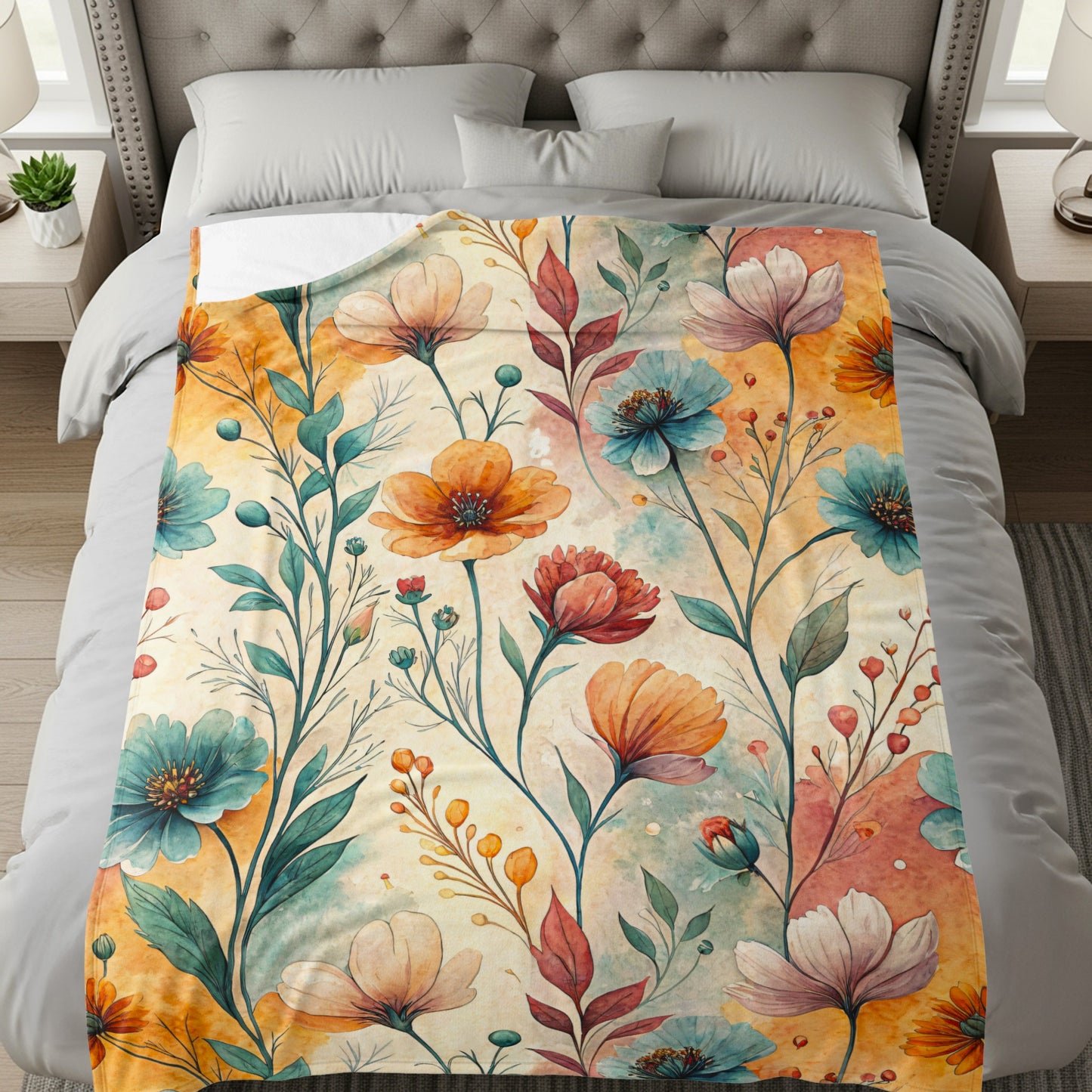Floral Symphony a Watercolor Delight Velveteen Plush Blankets - Walk Greener