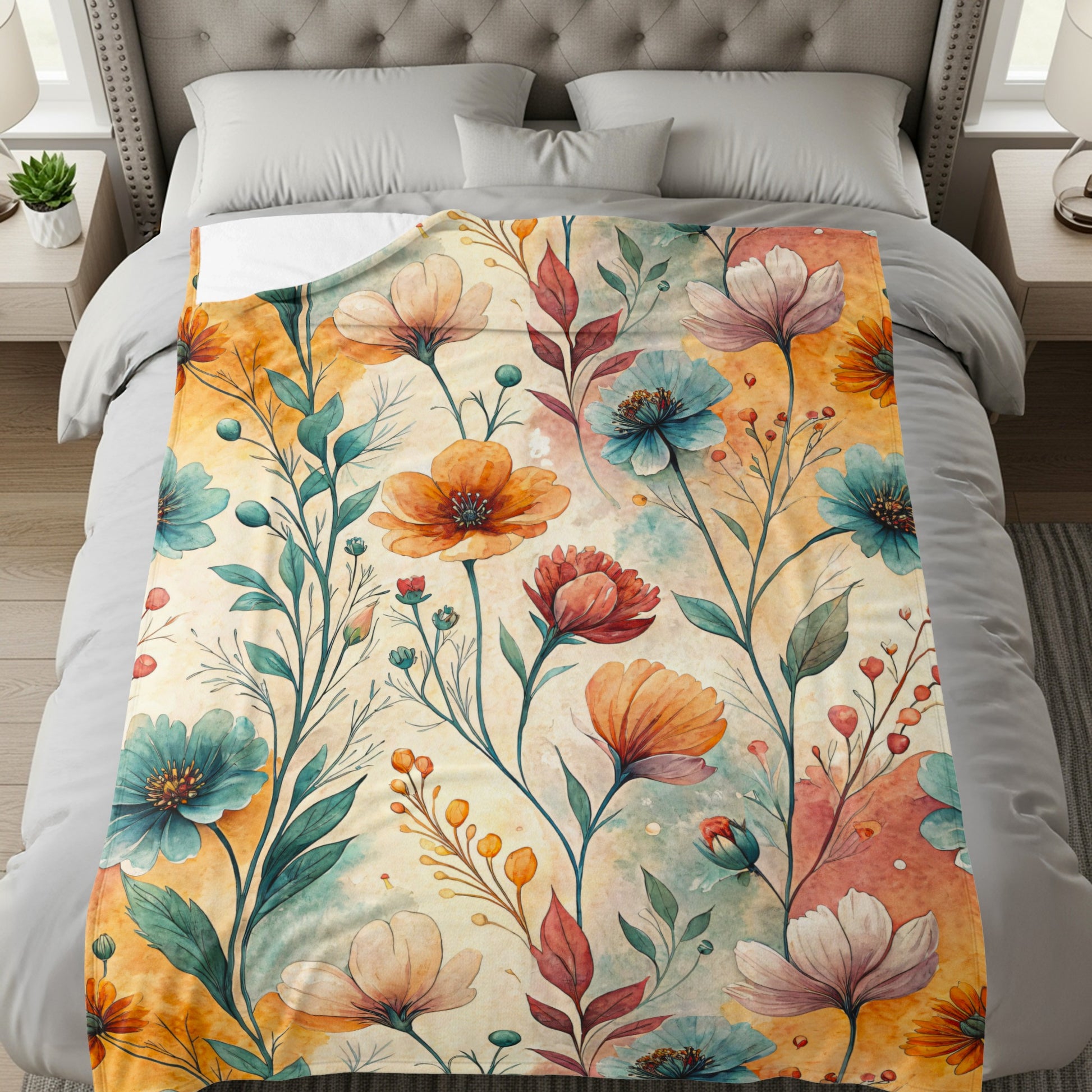 Floral Symphony a Watercolor Delight Velveteen Plush Blankets - Walk Greener