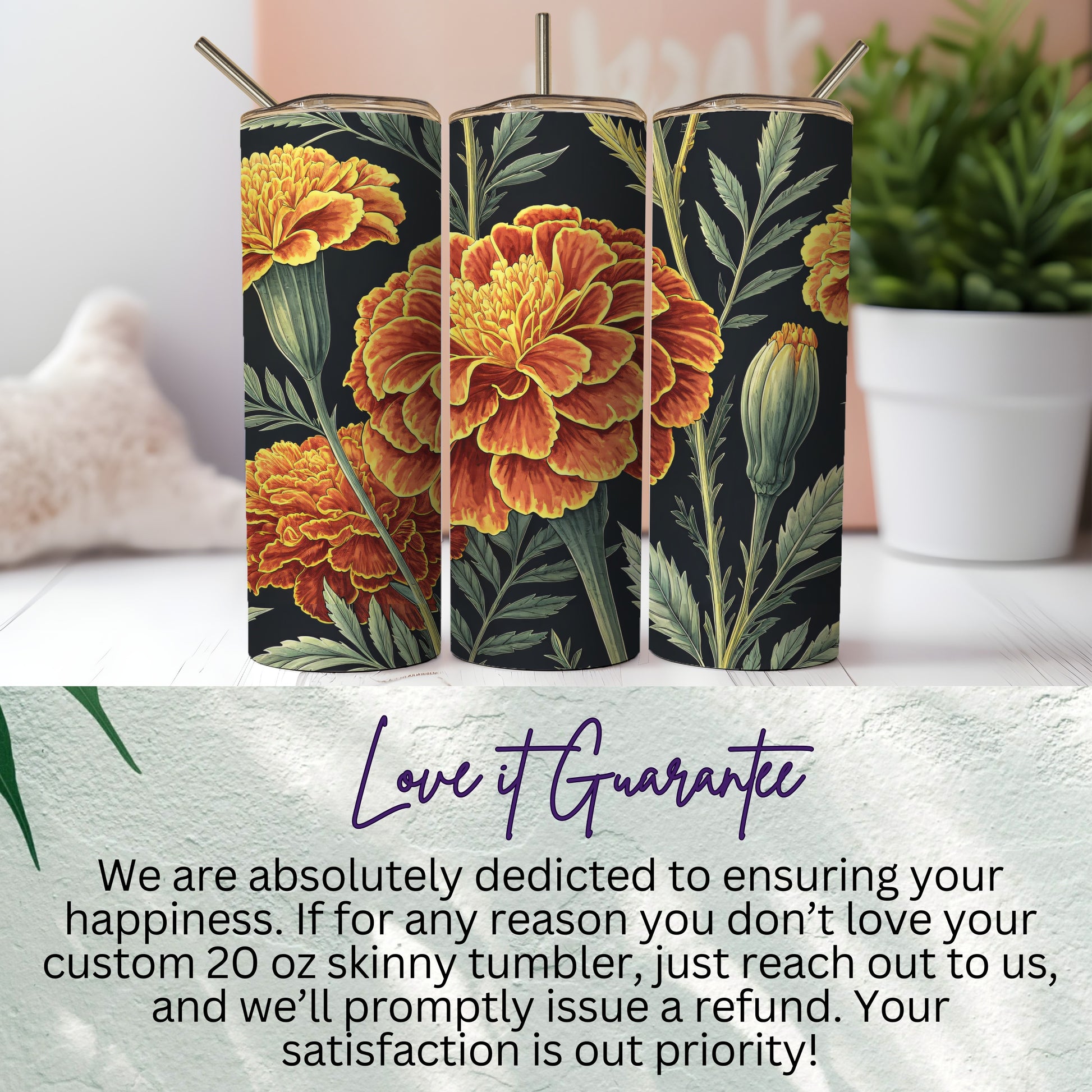 Custom 20 oz Skinny Tumbler with Floral Design