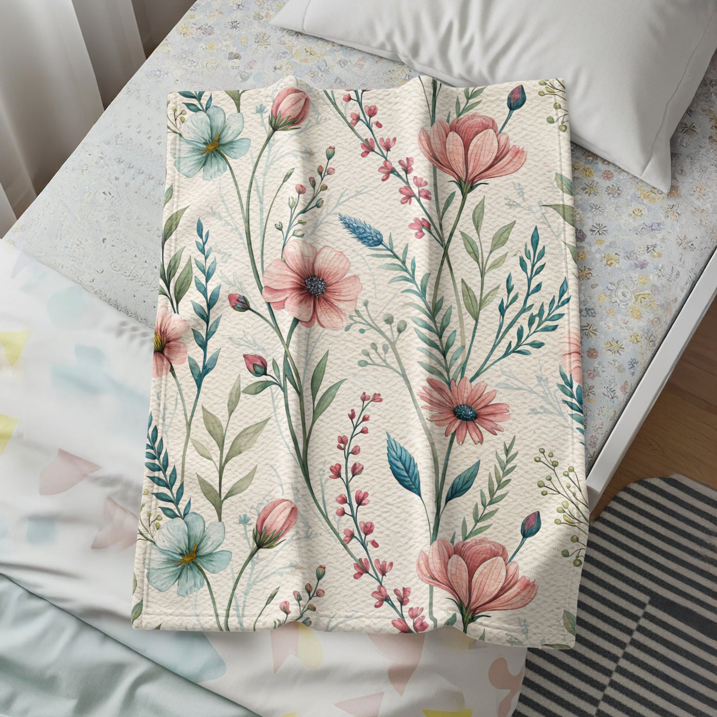 Watercolor Flowers Lush Floral Pattern on Texture Background - Walk Greener
