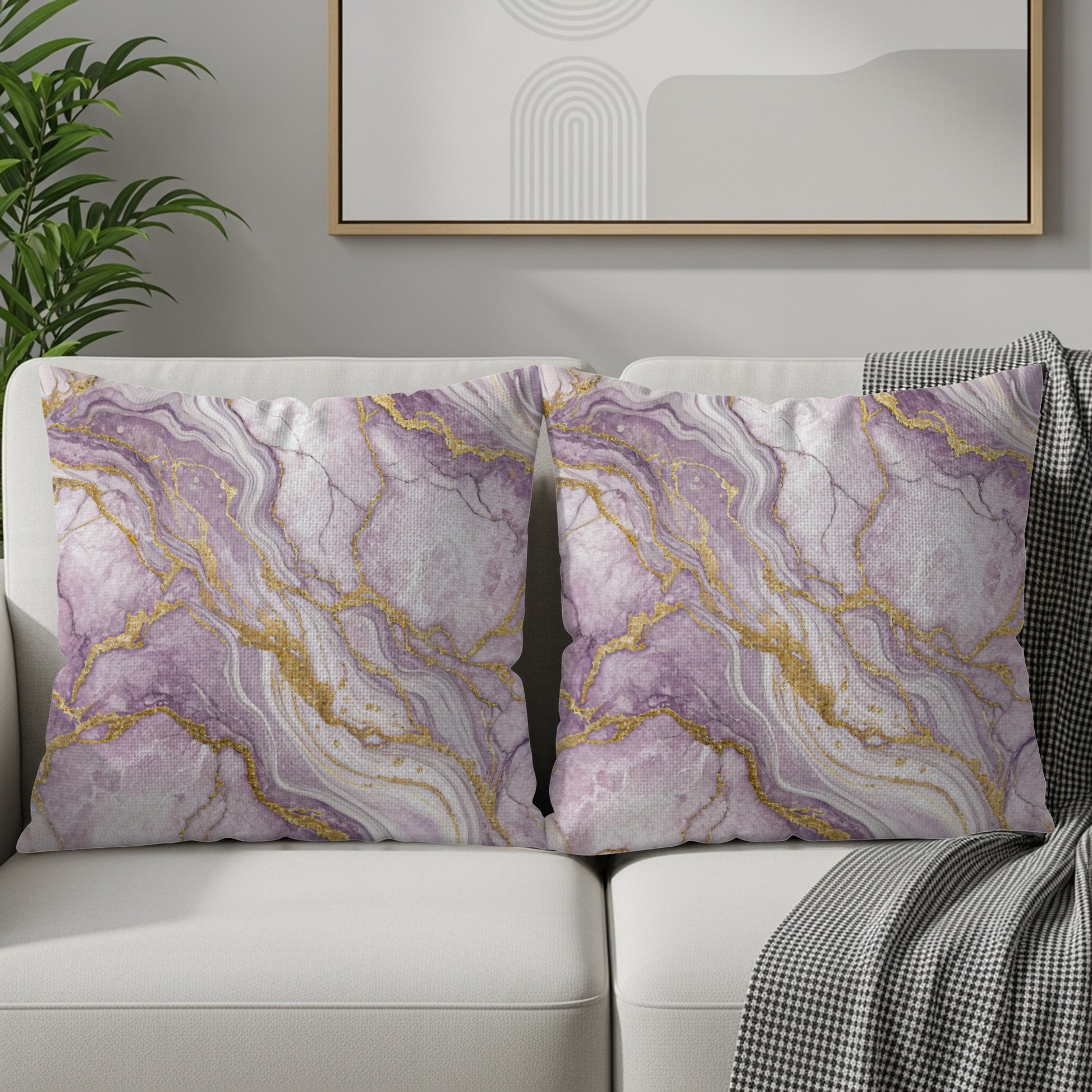 Elegant Marble Design Purple and Gold Throw Pillow Set