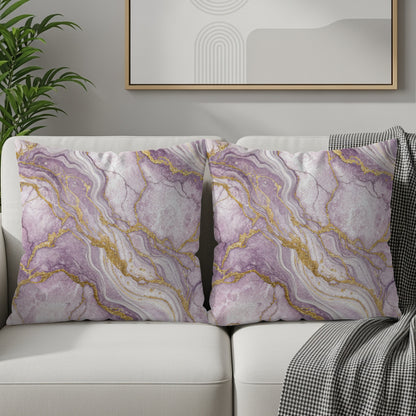 Elegant Marble Design Purple and Gold Throw Pillow Set