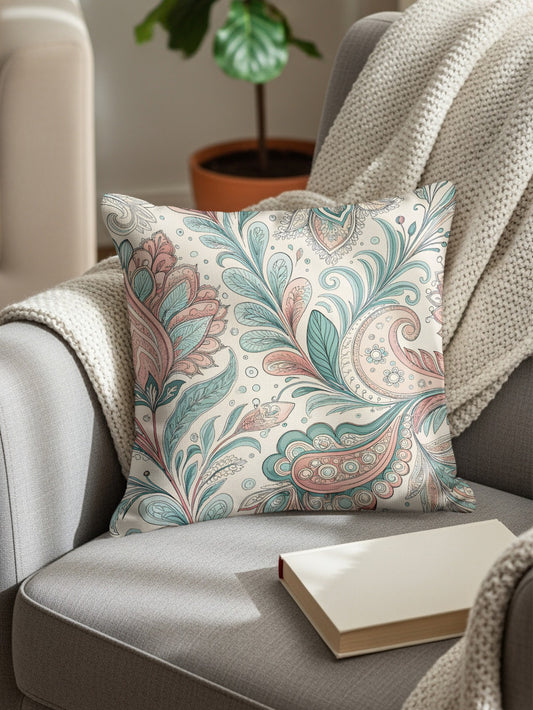 Detailed Pastel Flora Paisley Pattern Decorative Throw Pillows - Walk Greener