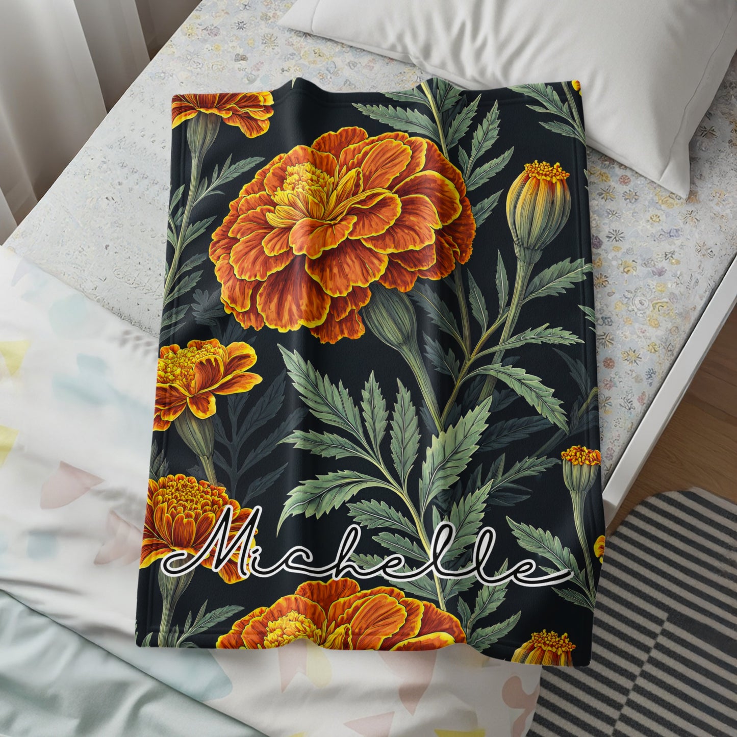 Floral Delight with Custom Name Illustration Blanket - Walk Greener