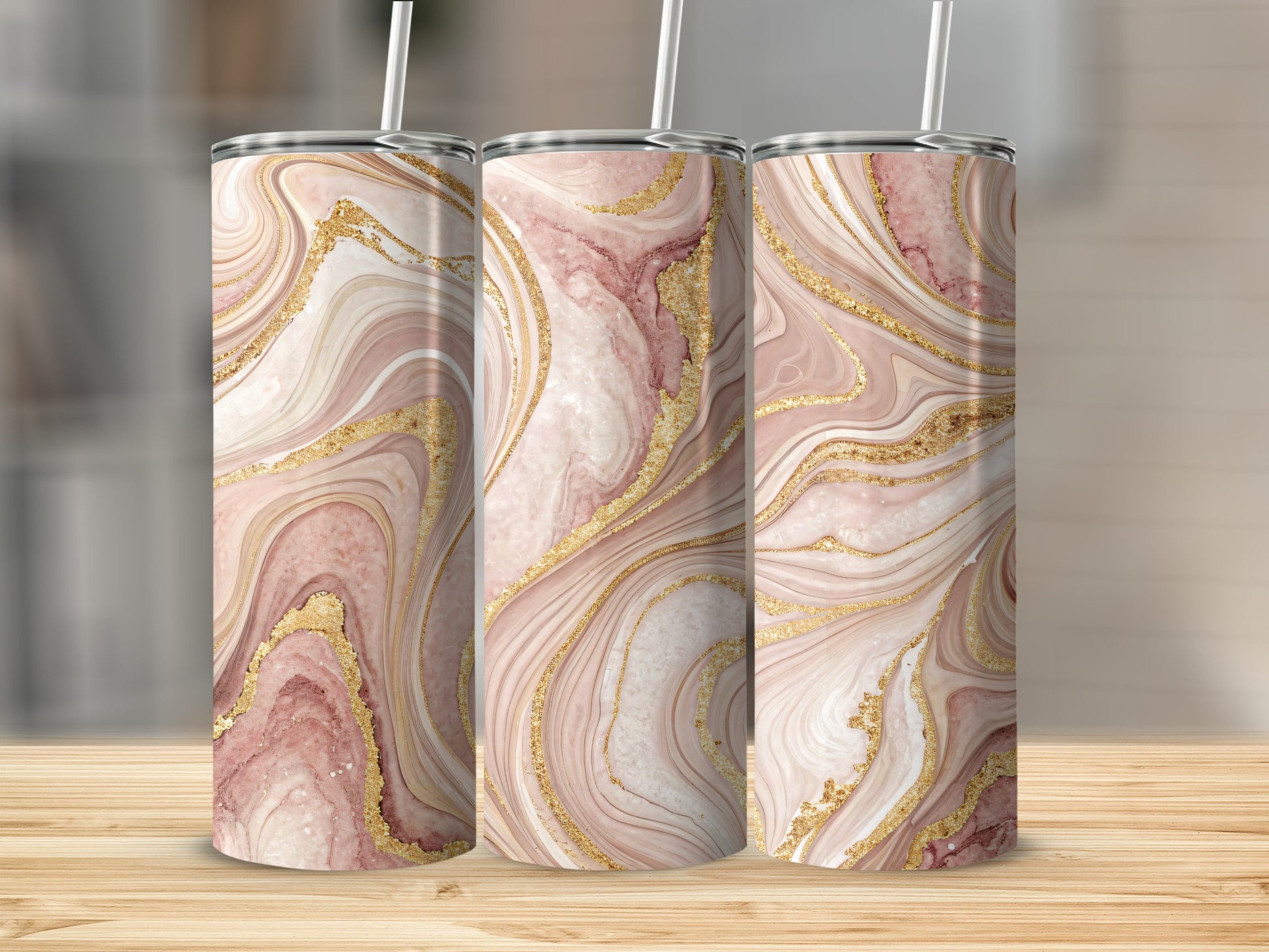 Elegant Pink and Gold Marble Design Tumbler Product