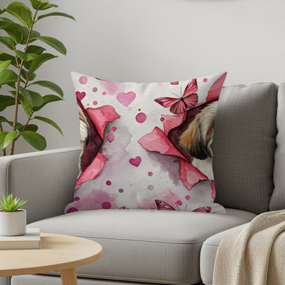 Cute Dog with Pink Butterflies Throw Pillow