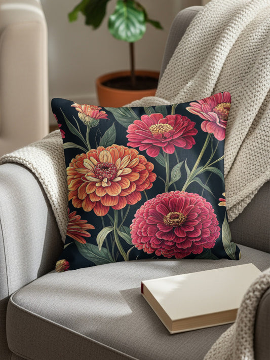 Vintage Floral Garden with Bold Colors Decorative Floral Throw Pillows - Walk Greener