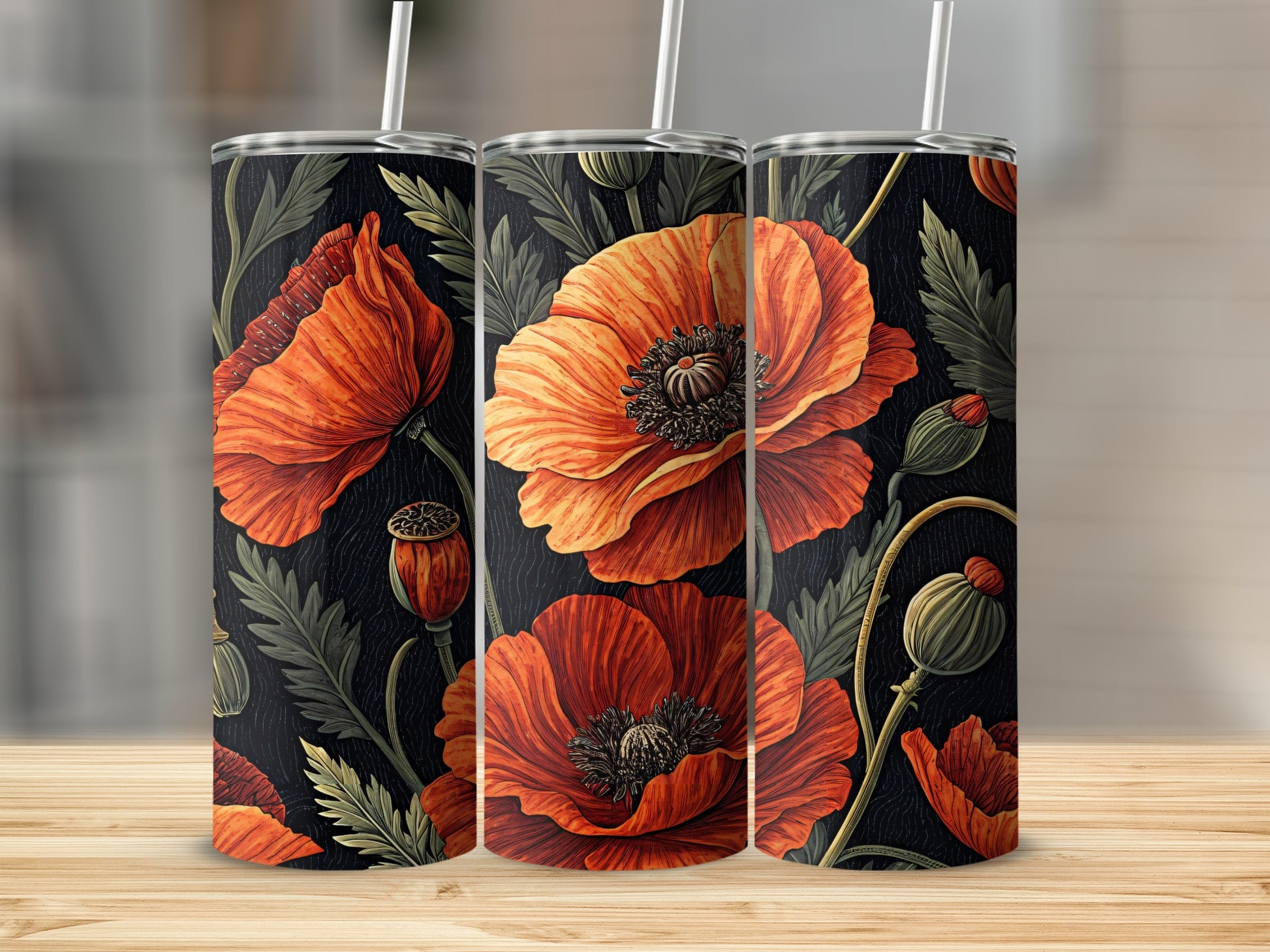 Vibrant Red Floral Design Insulated Tumbler Product