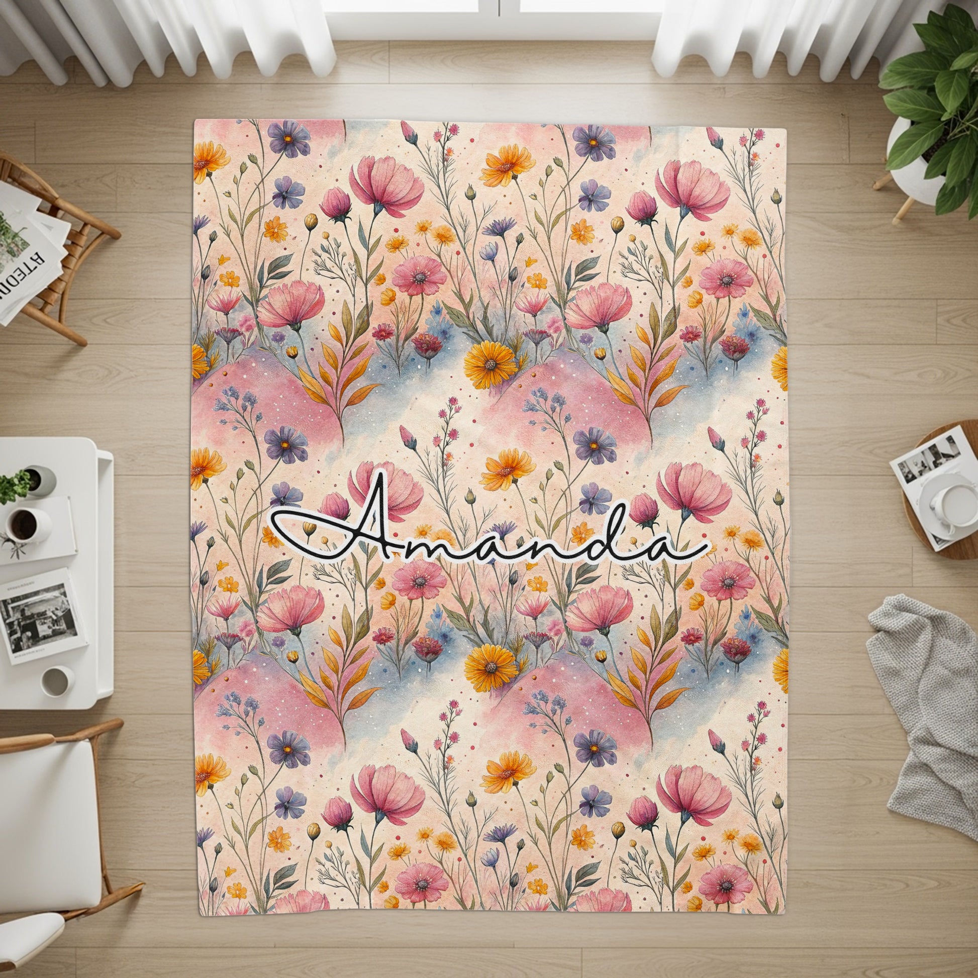 Personalized Amanda Floral Pattern Home Décor Rug