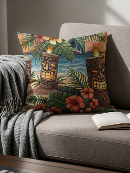 Tropical Tiki Candle Beachside Sunset Illustration Pillows & Pillow Cases - Walk Greener