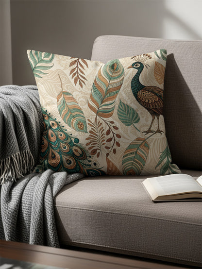Elegant Peacock Feather Design Pillow for Home Decor