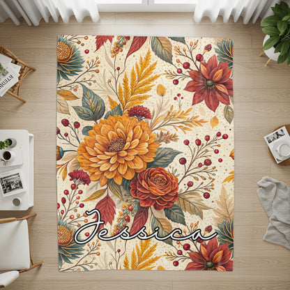 Personalized Floral Area Rug with Name Jessica