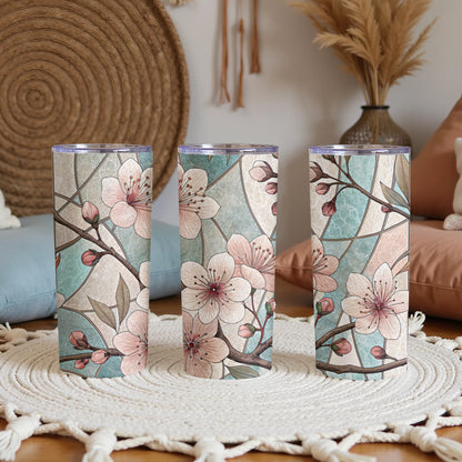 Stained Glass Cherry Blossoms Art Design 20 oz Skinny Tumbler - Walk Greener