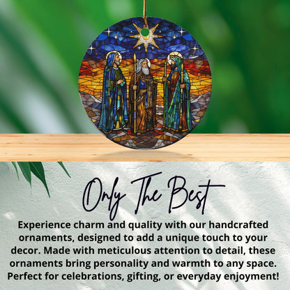 Nativity Scene Stained Glass Round Ornament product