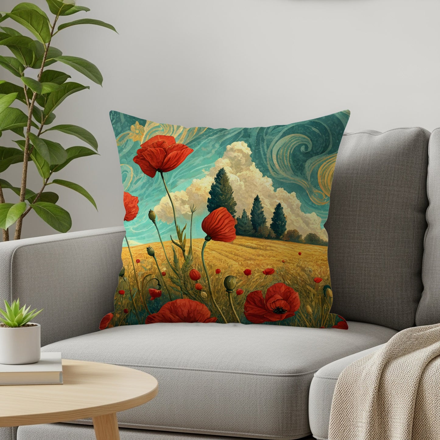 Poppies On A Summer Day Landscape Art Throw Pillows - Walk Greener