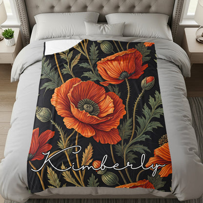 Floral Pattern Red and Green with Custom Name Blanket - Walk Greener
