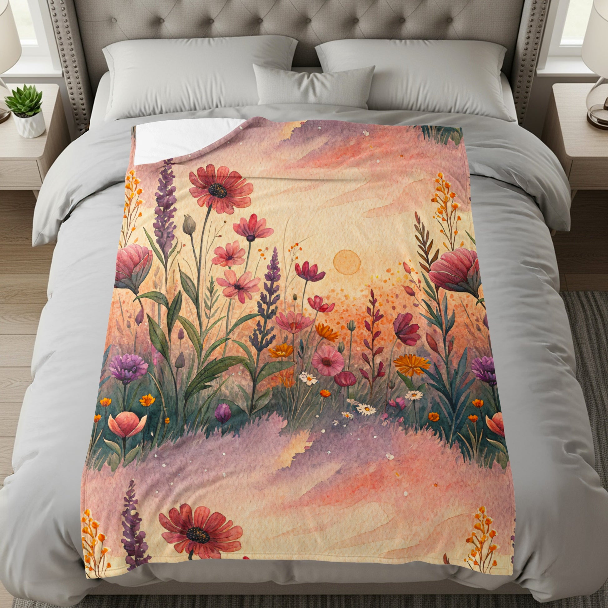 Watercolor Wildflower Meadow at Sunset Floral Artwork - Walk Greener