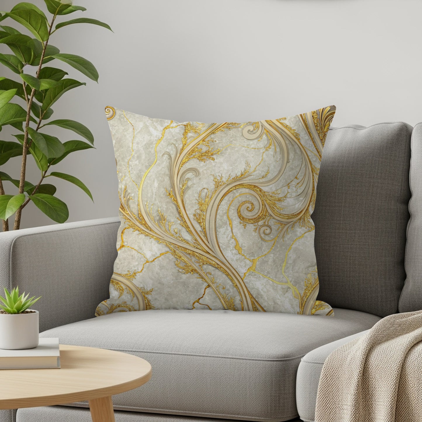 Elegant Gold and Marble Swirl Decorative Pillow